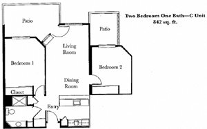 Two Bed One Bath Floor Plan at Cogir of Vacaville, Vacaville, CA, 95687